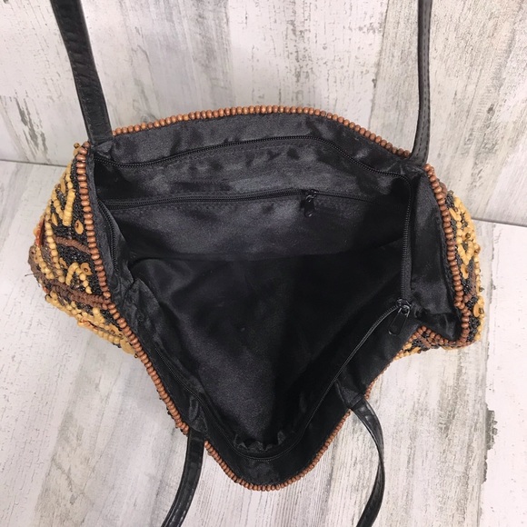 beaded double leather handle shoulder bag - Picture 7 of 7